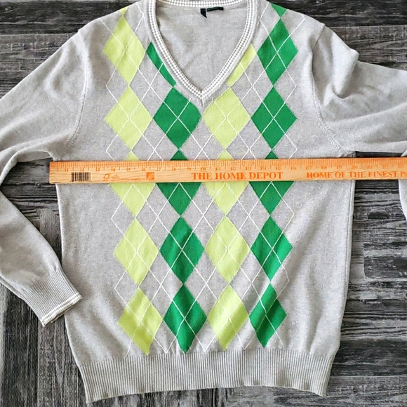 STILE BENETTON Grey GRN diamond Plaid Sweater MEDium United Colors preppy sport - Picture 11 of 11